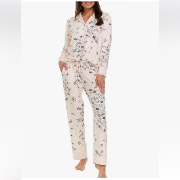 Flora Nikrooz Womens 2-Piece Pajama Set with Super Soft Satin and Notch Collar - Picture 1 of 6